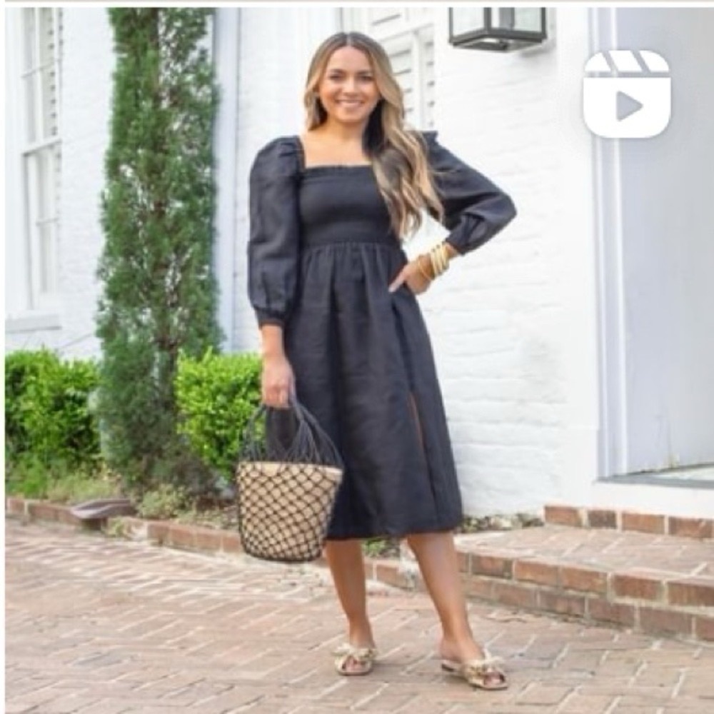 NEW J.Crew Linen Daydream Midi Dress Black - Picture 3 of 13